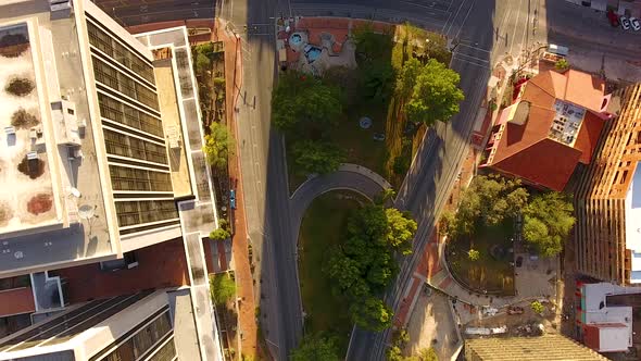 Cinematic downward angle drone shot of streets in downtown Tucson Arizona alt