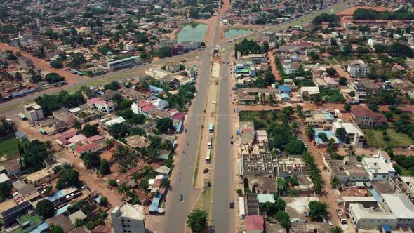 Cinematic Aerial View of African City road traffic, Lomé, West Africa ...