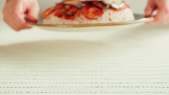 Maqluba Dish Closeup Rice and Vegetables Arabian National Traditional Food alt