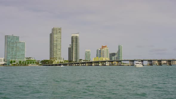 Buildings and the MacArthur Causeway in Miami alt