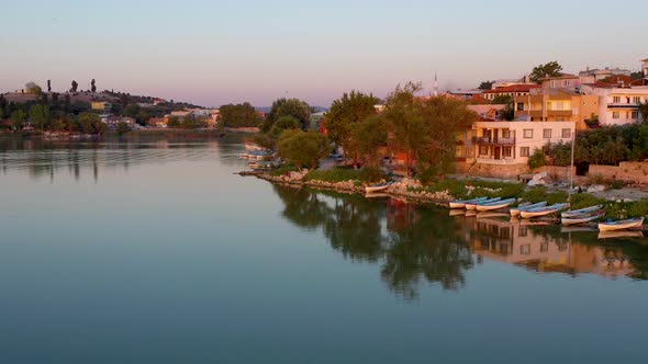 fishing boat on lake at sunset golyazi , bursa turkey  13 alt
