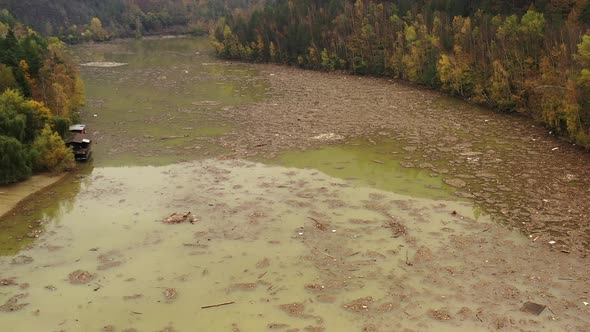 Aerial view of the polluted Ruzin reservoir in Slovakia alt