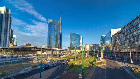 Milan Skyline with Modern Skyscrapers in Porta Nuova Business District Timelapse Hyperlapse in Milan alt
