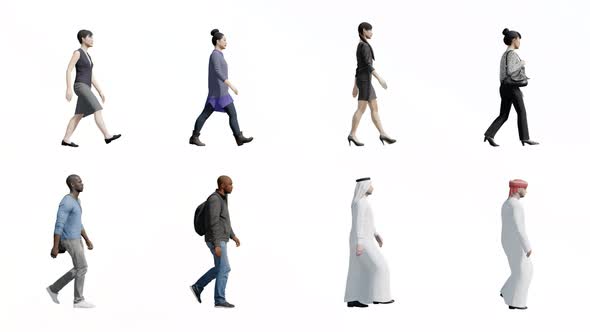 4K alpha channel,3D people walking on transparency background alt