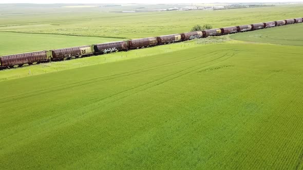 Aerial Footage Low Passing Over Idle Train Cars