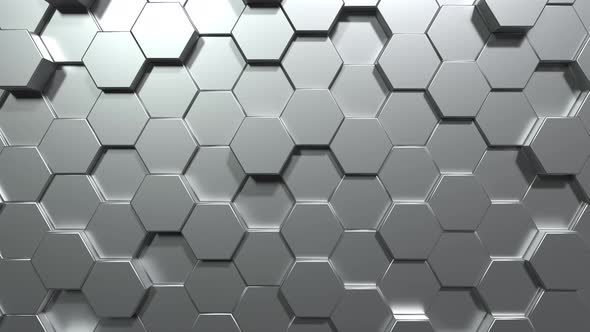 Silver hexagon honeycomb moving up and down randomly background