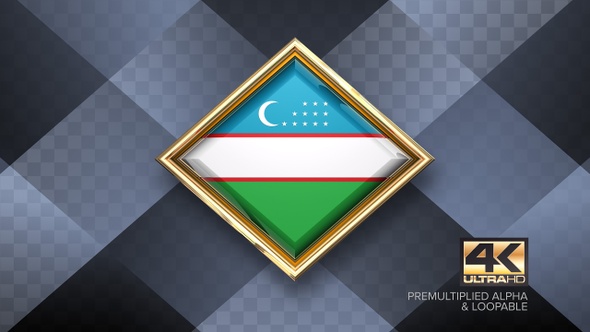 Uzbekistan Flag Rotating Badge 4K Looping with Transparent Background