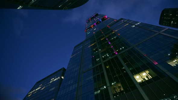 A Huge Business Center of Several Highrise Towers at Night