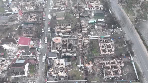 Completely Destroyed And Ruined City In Ukraine. Bombed City