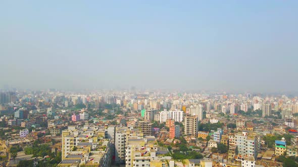 Aerial view over capital city of Bangladesh, Dhaka showing concrete ...