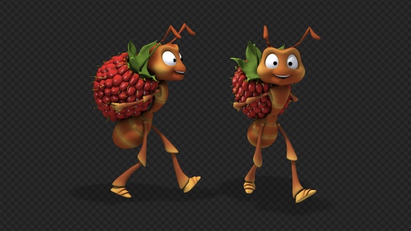 Cartoon Ant Carrying a Fresh Juicy Raspberry (2-Pack)