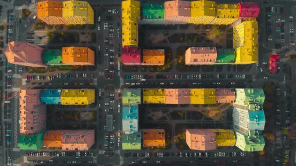 Panoramic Aerial View of Colored Buildings in Town