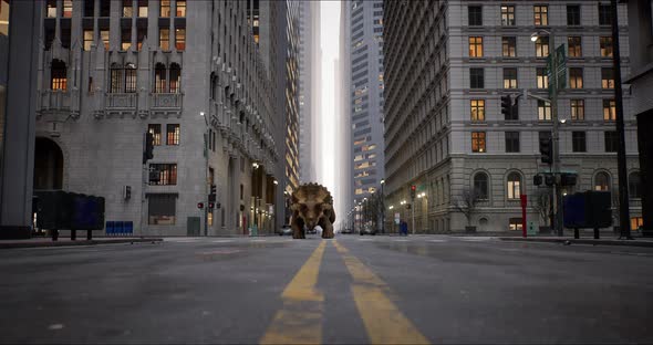 Triceratops Walks Down a New York Street