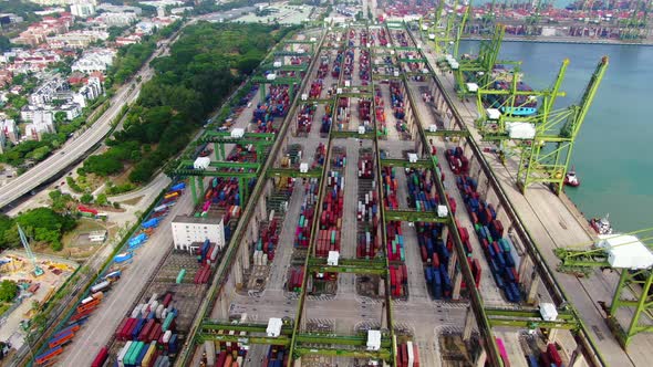 Aerial Footage of Commercial Port Terminal in Singapore alt