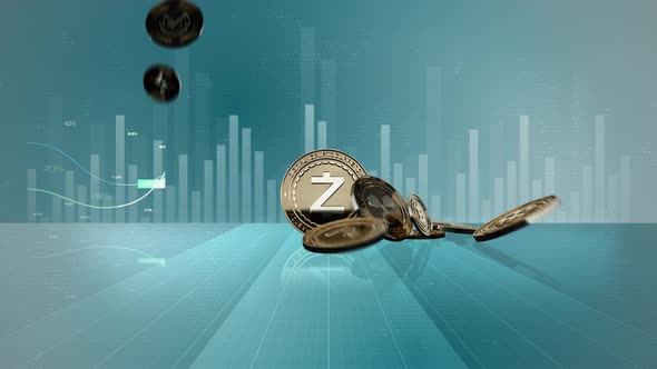 14 - 10 ZCASH Cryptocurrency Background with Bars and Text 4K