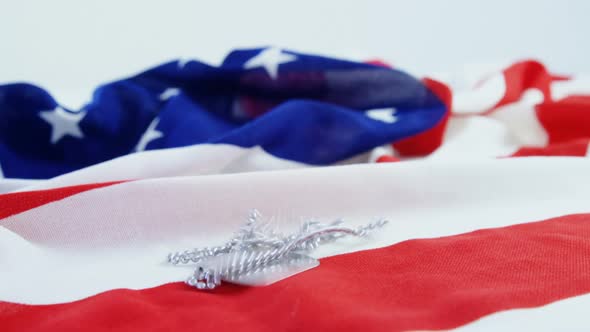 Dog tag chain on an American flag alt