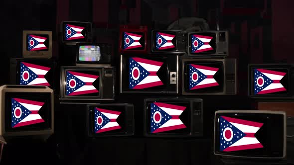Flag of Ohio on Retro TVs. 4K.