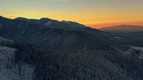 Beautiful aerial view of mountains at golden sunrise. Poland alt