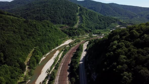 Mountain Winding Turn Highway Road and Railroad alt