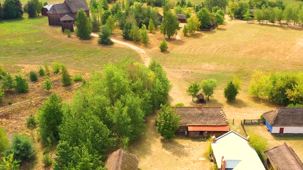 Maurzyce wooden architecture heritage park, antique building in open air museum. Lowicz, Poland alt