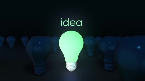 4K Light Bulb on dark Background idea concept