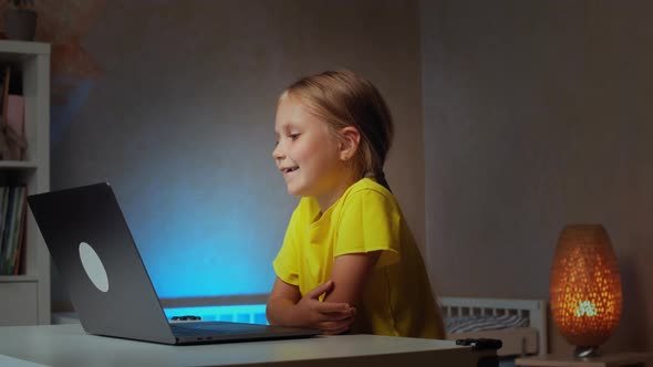 Cute Little Girl Having Meeting Online