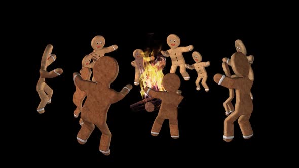 Gingerbread People - Party Dance Around Burning Bonfire - Transparent Loop