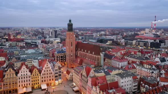 Aerial view of St Elizabeth in Wroclaw, Poland