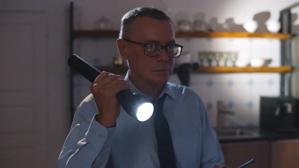 Diverse Police Officers with Flashlight Searching in Dark Apartment alt