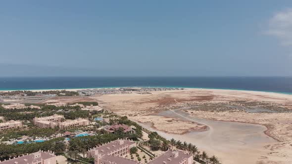 Aerial footage of the beach and Hotel in Cape Verde