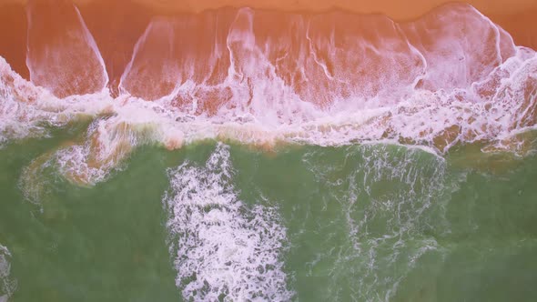 Beautiful sea summer landscape Waves sea water surface High quality video Bird's eye view. alt