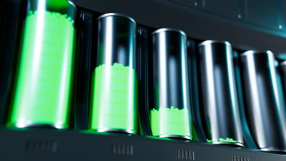 Rechargeable battery made of metal and glass accumulating energy. Loop 4k alt