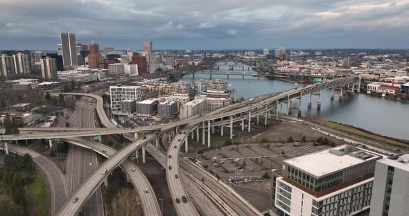 Portland Oregon Highway High Aerial Advance 4K UHD