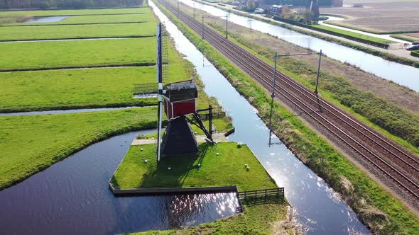 Aerial View of Traditional Dutch Windmill, Netherlands, Holland