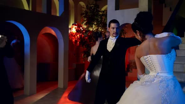 Happy Princess is Dancing with Elegant Man in Royal Ball in Night Lady is Whirling in Ballroom alt