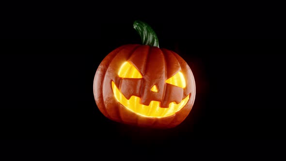 Halloween pumpkin with flashing eyes 3d rendered loop animation.