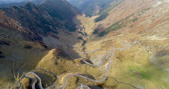 view of the Transfagarash highway in the mountains of Romania Carpathians alt