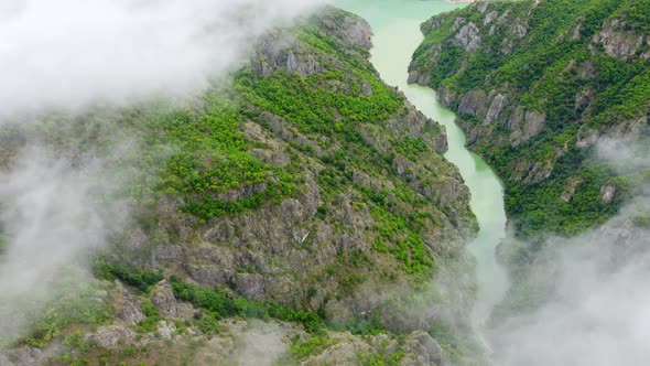 Nature River in Summer Mountain Forest Sky Clouds Magical Morning Fog alt