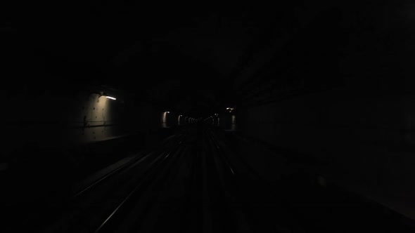 Dubai Metro Ride, the Tram Drives in the Underground