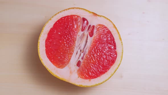 Sliced Ripe Grapefruit Rotation Closeup