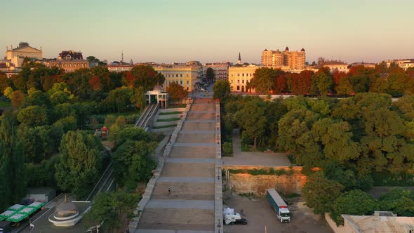 Aerial Shot of Potemkin Stairs and Duke De Richelieu at Odessa City Ukraine alt
