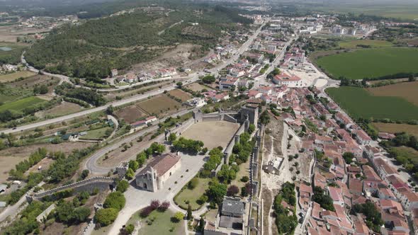 Flyover Montemor-o-Velho Castle fortification and village, Charming location