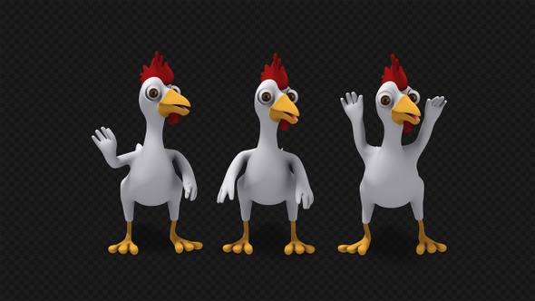 Cartoon Rooster-Chicken Waving Hello (3-Pack)