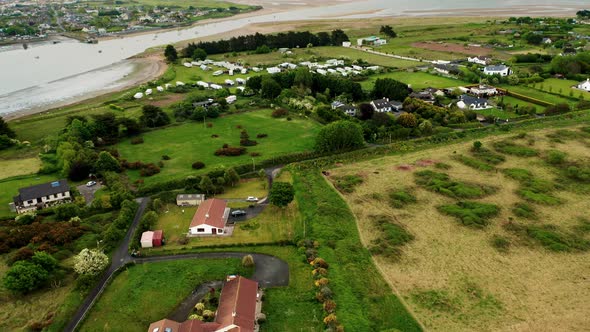Aerial view over Irish village alt