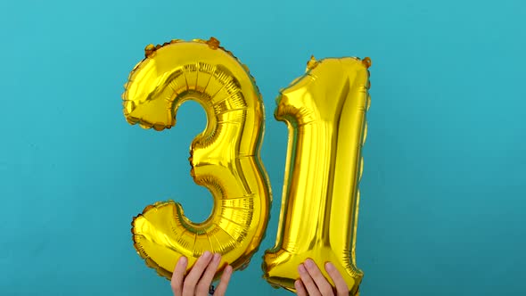 Gold Foil Number 31 Thirty One Celebration Balloon alt