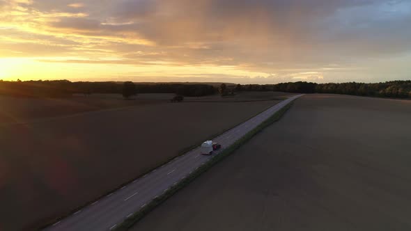 Country Road at Sunset Aerial View