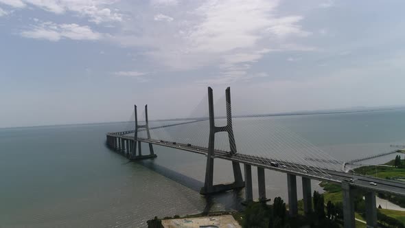 Aerial of Vasco da Gama Bridge alt