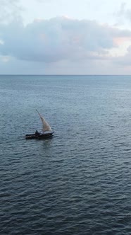 Boat Boats in the Ocean Near the Coast of Zanzibar Tanzania Slow Motion Vertical Video alt