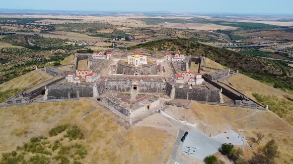 Aerial drone view of the Fort of Graça, Garrison Border Town of Elvas and its Fortifications. alt