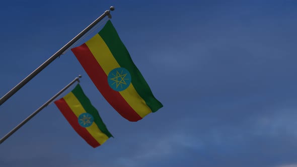 Ethiopia Flags In The Blue Sky   4 K